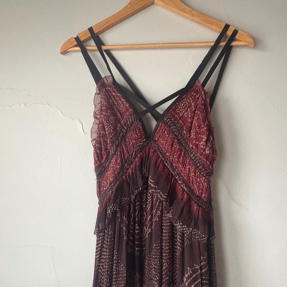 Ulla Johnson Agathe Gown Garnet Silk Crinkle Chiffon Tiered‎ Maxi Dress Size 4 - Picture 8 of 13